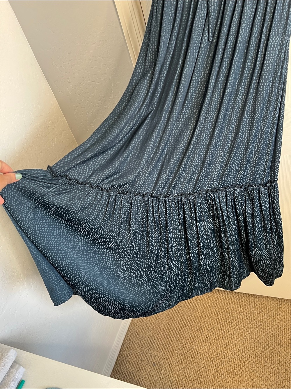 On 34th blue polka dot maxi prairie dress puff sleeve smocked waist size XS - Picture 6 of 9